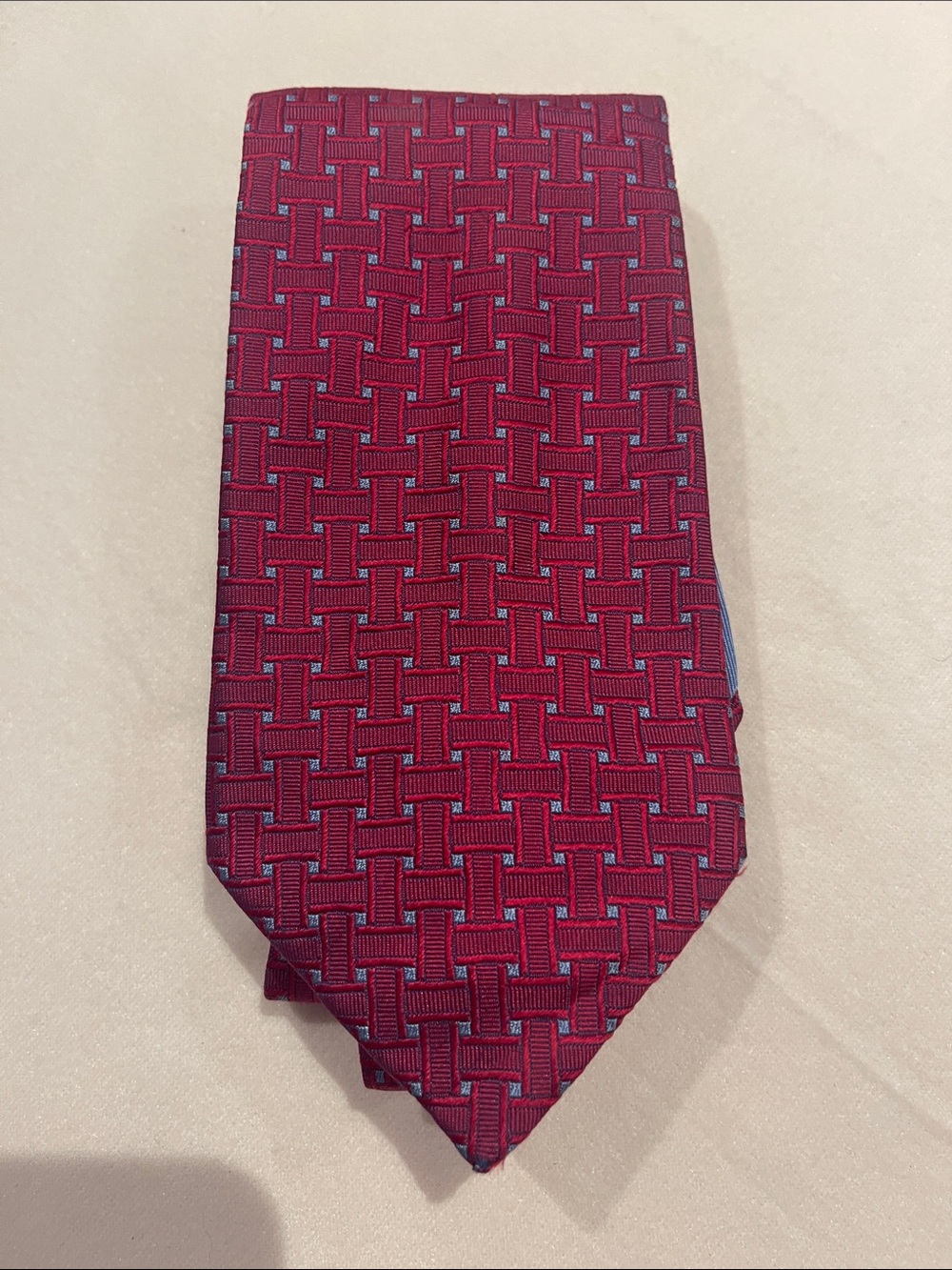 Vintage Dunhill dark Red Textured Basketweave Silk Tie